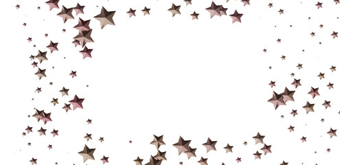 Beautiful rose gold stars falling on white background. Perfect for festive designs.