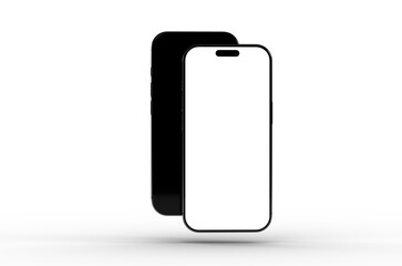 High-quality mockup of two black smartphones with blank screens. Perfect for app presentations or website designs.