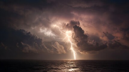 Lightning storm over ocean photography dramatic sky thunderbolt weather nature seascape dark clouds