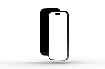 High-quality image of two black smartphones with blank screens, perfect for app presentations or website mockups.