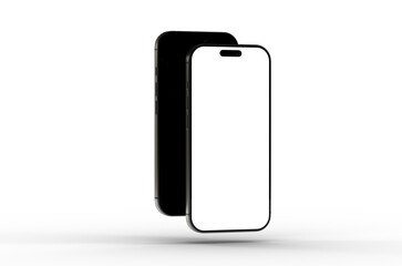 High-quality mockup of two black smartphones with blank screens. Perfect for app presentations or website designs.