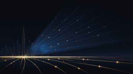 Sunshine in the Smart digital Innovation city with connection network reciprocity over the cityscape. of future smart wireless digital city and social media networking systems that connects