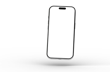 High-quality 3D render of a modern smartphone with a blank screen, perfect for app presentations or website mockups. Clean, minimal design.