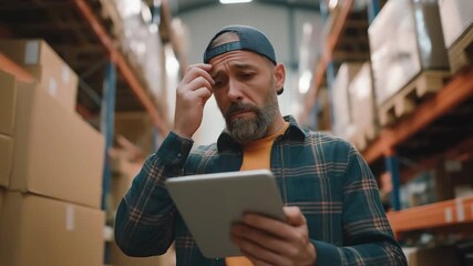 An worried worker at a warehouse - Powered by Adobe