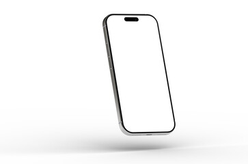High-quality photo of a silver smartphone with a blank screen, perfect for app presentations or website mockups. Clean, modern design.