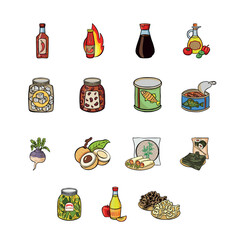 Set of korean food smets and canned food vector