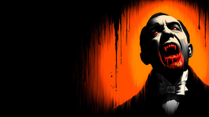 Classic Dracula Portrait with Red Eyes and Fiery Aura &ndash; Vintage Horror Style Vampire on Black Background