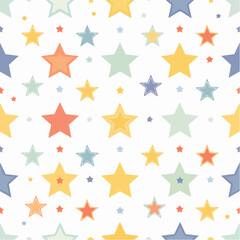 Colorful Pastel Stars Seamless Pattern On White Background