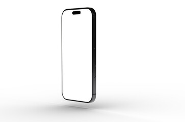 High-quality image of a black smartphone mockup with a blank screen, perfect for app presentations or website designs.  Isolated on white backg