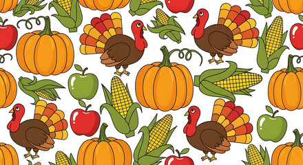 Autumn Harvest Festival Thanksgiving Celebration Seamless Pattern Background