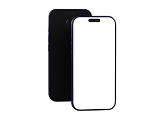 High-quality mockup of two smartphones, one with a blank screen, perfect for app presentations and website designs.