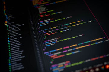 Computer screen displaying colorful programming code in a modern development environment, representing web development, coding, and software engineering for technology and IT industry use.
