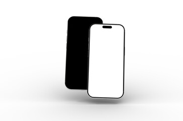 High-quality mockup of two smartphones, one with a black screen and one with a white screen. Perfect for app presentations, website designs, and technology projects.