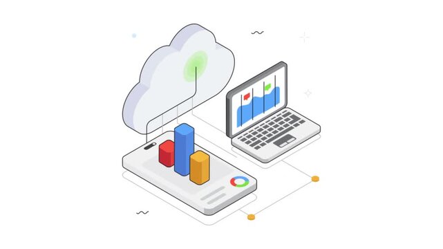 Server Rack with API Integration isometric animation MP4 file