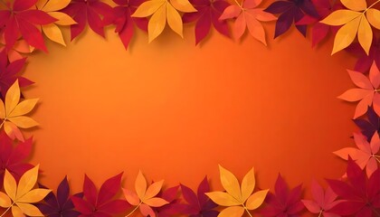 Autumn leaves framed with an orange background, fall season, colorful foliage, seasonal decoration, vibrant colors, nature-inspired design, festive atmosphere, warm tones