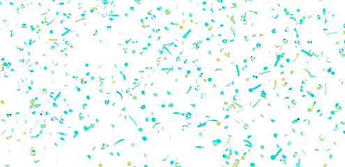 Celebrate with this festive image of teal and gold confetti falling on a white background. Perfect for party invitations, banners, and more!