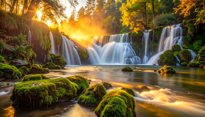 Obraz premium Scenic Waterfall Landscape Nature's Tranquil and Serene Beauty