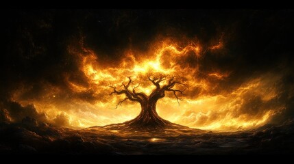 Fiery, mystical tree ablaze