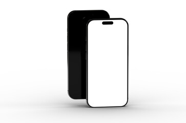 High-quality mockup of two black smartphones with blank screens. Perfect for app presentations or website designs.