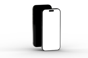 High-quality photo of two black smartphones with blank screens. Perfect for app presentations, website designs, and technology market