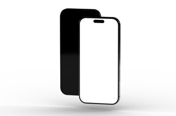 High-quality mockup of two black smartphones with blank screens, ideal for app presentations or website designs.