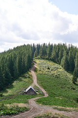 house in the mountains forest nature sky grass