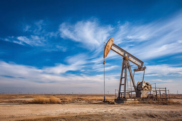 Oil Industry Landscape: A Pump Jack Extracting Resources Under a Cloudy Sky