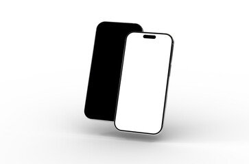 High-quality mockup of two smartphones, one with a black screen and one with a white screen, perfect for app presentations or website designs.  Clean and modern aesth