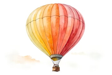 Fototapeta premium Watercolor hot air balloon with gradient colors and basket isolated in the white background
