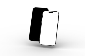 High-quality mockup of two smartphones, one with a black screen and one with a white screen, perfect for app presentations or website designs.