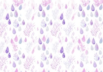 Watercolor pattern of raindrops and leaves in soft pastel colors  