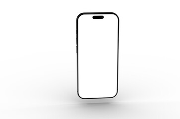 High-quality image of a modern smartphone with a blank screen, perfect for app presentations or website mockups.  Isolated on white.