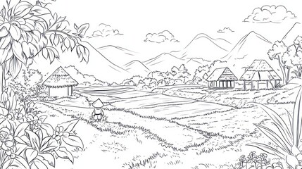 Simple black and white countryside scene