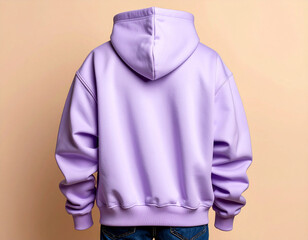 Back View of a Trendy Lavender Hoodie with Relaxed Fit, Casual Lavender Hoodie Mockup Showing Back View and Oversized Silhouette