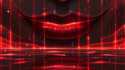 Digital Goddess with Glowing Eyes Emerging from Red Virtual Sea in Futuristic Halloween Sci-Fi Background