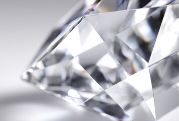 Close-up of a flawlessly cut, translucent gem reflecting light, emphasizing its intricate facets and sharp angles against a gradient backdrop