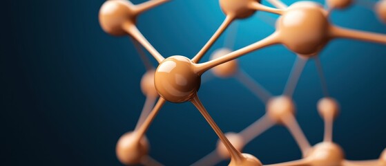 A close-up view of a molecular structure, showcasing interconnected atoms and bonds, set against a blue background.