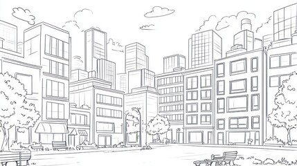 Cityscape line drawing