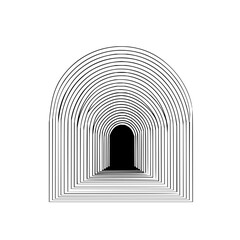 Fototapeta premium Concentric arches creating a tunnel effect with a dark opening at the end on a white background