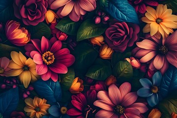 Fototapeta premium Colorful floral wallpaper with blossom pattern