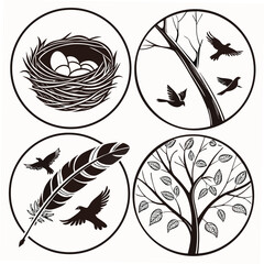 vector set of black and white flowers