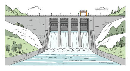 Hydroelectric Dam Reservoir Cascading Water Landscape