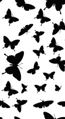 Fototapeta premium Black & White Butterflies & Moths — Tossed Repeat Seamless Pattern