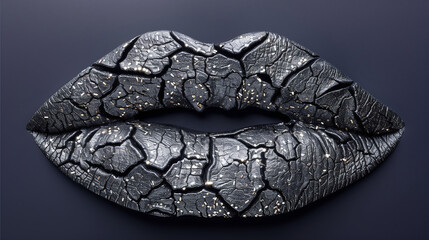Black Cracked Lips with Subtle Gold Accents – Dark Aesthetic Beauty for Horror or Fantasy Design