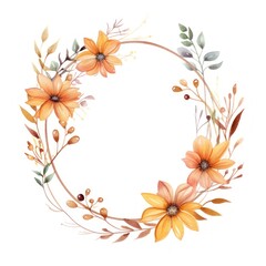 Obraz premium Flower autumn circle border pattern plant white background.