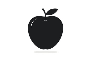 Black apple vector illustration on white background with leaf and fruit details