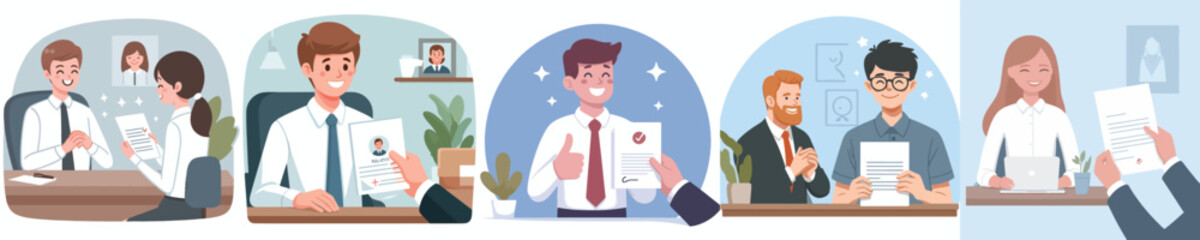 vector of happy job applicant accepted during interview