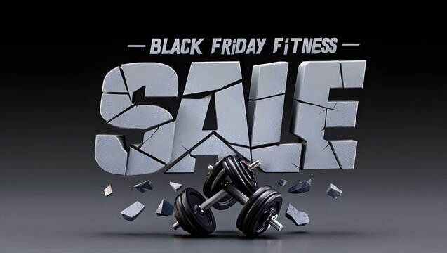 Black friday fitness sale with cracking sale text and dumbbell