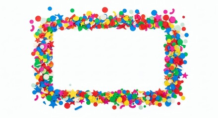 Colorful Confetti Border Frame on White Background for Party and Celebration Design