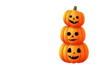 Stack of Halloween pumpkins with carved faces